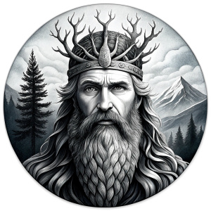 Nordic Mimir - Guard the Source of Tree Yggdrasilr high-definition design grey and black, realistic tattoo design, white background