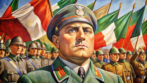 cartaz antigo, propaganda de mussolini, temática de fascismo na italia, 