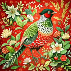 drawing of a bird decorated with floral patterns