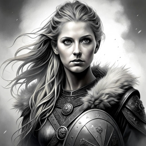 shieldmaiden perfect realistic art, high-definition, high-definition grey and black, white background 