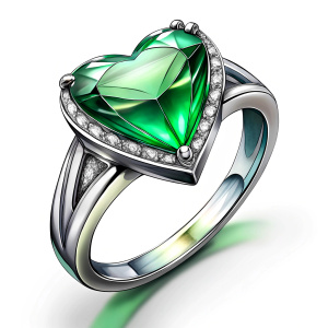 I want a very stylish and elegant ring design for the marriage proposal. I want the design to have a heart-shaped emerald stone and a pear shape  white diamond.