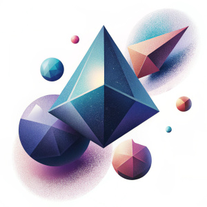 flying geometric shapes on a white background