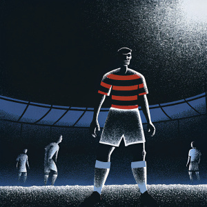 Inigo Martinez, wearing the iconic Real Sociedad jersey with black and red stripes, stands confidently on the field during a match.
