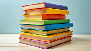 Pile of colorful books. Education, self-learning, book swap, library, hobby, relax time