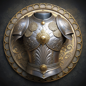 medieval chest armor in the center icon with golden round border