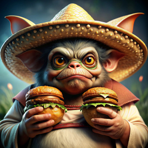Obese Gremlins eating burgers in mexico