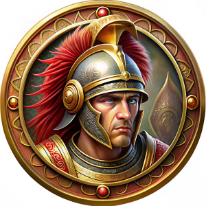 roman general helmet at the center ancient detailed icon with golden round border 