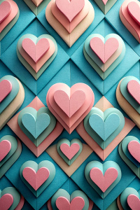 pattern with hearts, symmetric style, Paper cut craft, minimalism, flat design, pastel colour