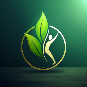 A minimalist emblem showcasing a silhouette of a person forming the letter "K" in a fluid motion, while a leaf from a tree extends elegantly in the background, Removal Background