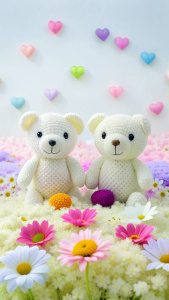 pareja de ositos amor  campo de flores multicolores  y corazón para youtube