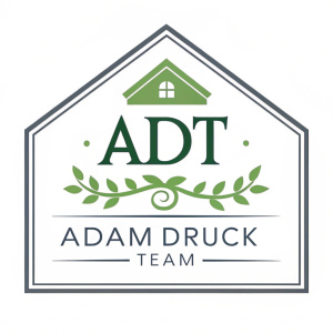 Modern logo for a business named 'Adam Druck Team'. The logo displays stylized 'ADT' in vibrant green and sophisticated gray. Below the logo, a sleek tagline in a stylish font.