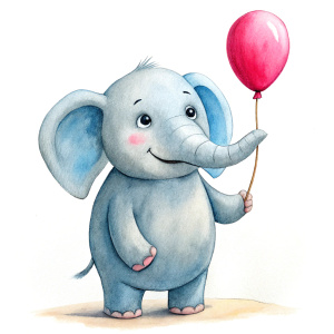 cute elephant holding a balloon