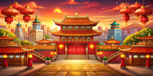 red gold china town city game style background gold effect
