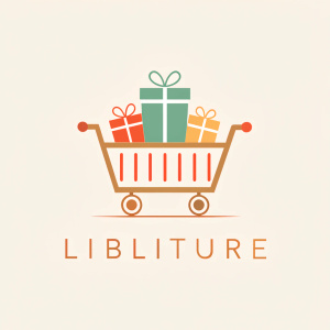 Logo named 'LIBRATURE', shopping cart, gift box, white background