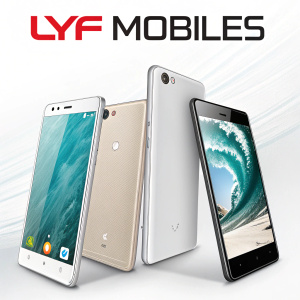 LYF mobiles ad featuring a variety of affordable 4G and VoLTE enabled smartphones. Clean, modern design with sleek phone models showcased on minimalist backgrounds.