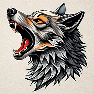 profile illustration of 
a wolf roaring with black stroke