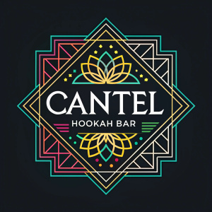 Logo for Canttel Hookah Bar. Modern design featuring intricate geometric shapes and vibrant colors on a sleek black background