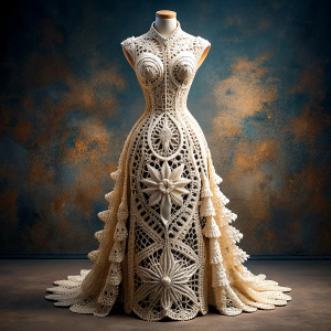 crocheted wedding dress on a mannequin
