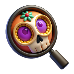 magnifying glass with day of dead stylization