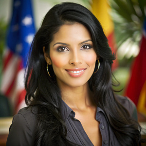 mujer hermosa latina de cabello negro traduciendo