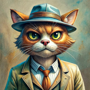 a mean-looking cat, ant dressed like greedy man in a casual wear, wearing a wrist watch and a baseball cap, and having a gun, in the style of 'fantastic mr fox' cartoon, full shot