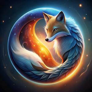 a yin yang. A ying yang with a fox 