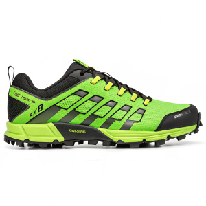Inov-8 X-Talon 212 CL Trail Running Shoe. The shoe features a vibrant green and black color scheme. Brand name subtly embedded in the design.