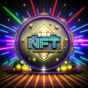 Create an unique & different illustration that represents NFT marketplace with "NFT" text written on the illustration