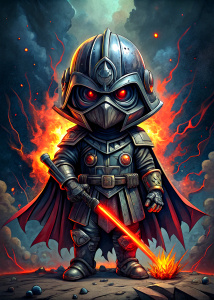  
cartoon character of   Darth Vader of the videogame with laser sword, full body, comic ,style pop art, style, graffiti style, style watercolor, black background, ready for print t-shirt, style art fabric, nivel detail extreme

