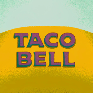 The Taco Bell logo, featuring bold 'TACO BELL' text in purple and yellow, symbolizes the popular fast-food chain known for its Mexican-inspired menu items.