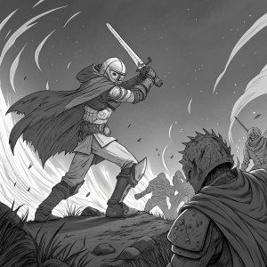 Comic book cover for Goblin Slayer chapter 24. Intense battle scene with a goblin surrounded by dark chaos. Black and white with manga style