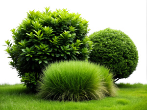 bushes and grass on a white background Sharp picture quality, high resolution
