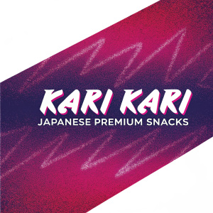 Kari Kari Japanese Premium Snacks logo featuring vibrant, modern design. Dynamic, colorful shapes and a sleek, stylish font.