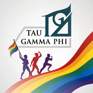 Digital illustration of the Tau Gamma Phi fraternity logo. Vibrant colors and sleek design.