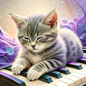 a kitten sleep on the piano