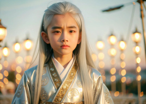 photorealistic, realistic, photography, masterpiece, best quality, ultra-detailed, gentle, 1boy, solo, long hair, chinese clothes, silver hair,movie lights,