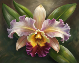 cattleya orchid, oil painting style, tile art, digital painting