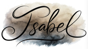 Isabel, 
calligraphy, only black and white, minimalistic