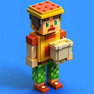 A roblox blocky character. He's a pizza delivery guy