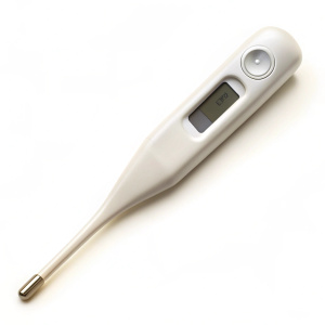 
Electronic medical thermometer on white background