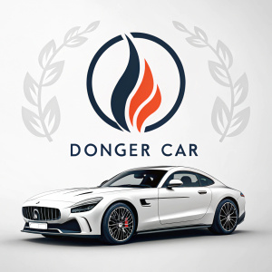 A modern logo design for Donger Car. Sleek, minimalist style with bold, stylized flame emblem. Elegant sports car illustration.