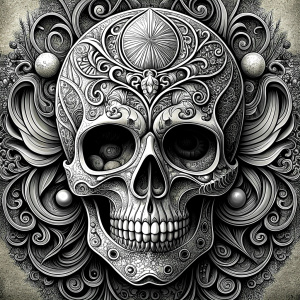 skull tattoo design - perfect realistic art - high-definition - grey and black - white background 