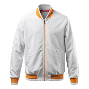  bomber jacket, трикотажный свитер, белого цвета мокап без надписей, оранжевая подкладка, из хлопка, резинки на окончаниях рукавов и на поясе