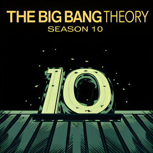 Red background with the title 'The Big Bang Theory' Season 10 logo. Modern yellow font with bold stylized number 10.