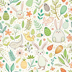 easter minimalist doodles seamless pattern tile, white ground