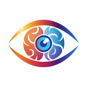 logomarca que simboliza um olho e um cerebro, logo meio abstrato