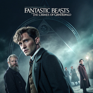 Digital poster for 'Fantastic Beasts: The Crimes of Grindelwald'. Dark color scheme with mystical lighting, featuring the main character and supporting cast. Theatrical release date prominently displayed.