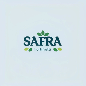The logo for Safra Hortifrutti showcases a minimalist design with a light blue background. The sleek text is in a modern sans-serif font with vibrant green accents. It includes the brand name 'Safra' and the subtitle 'Hortifrutti' in a clean, professional layout.