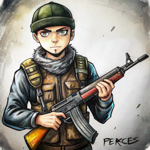 Pearces yazısı olan genç AK-47'li bir counter strike karakteri