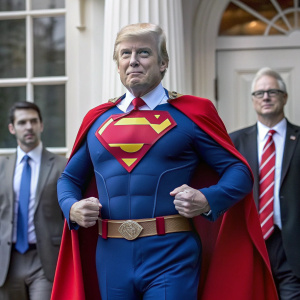 Donald Trump is in the White House in his Superman Suit.